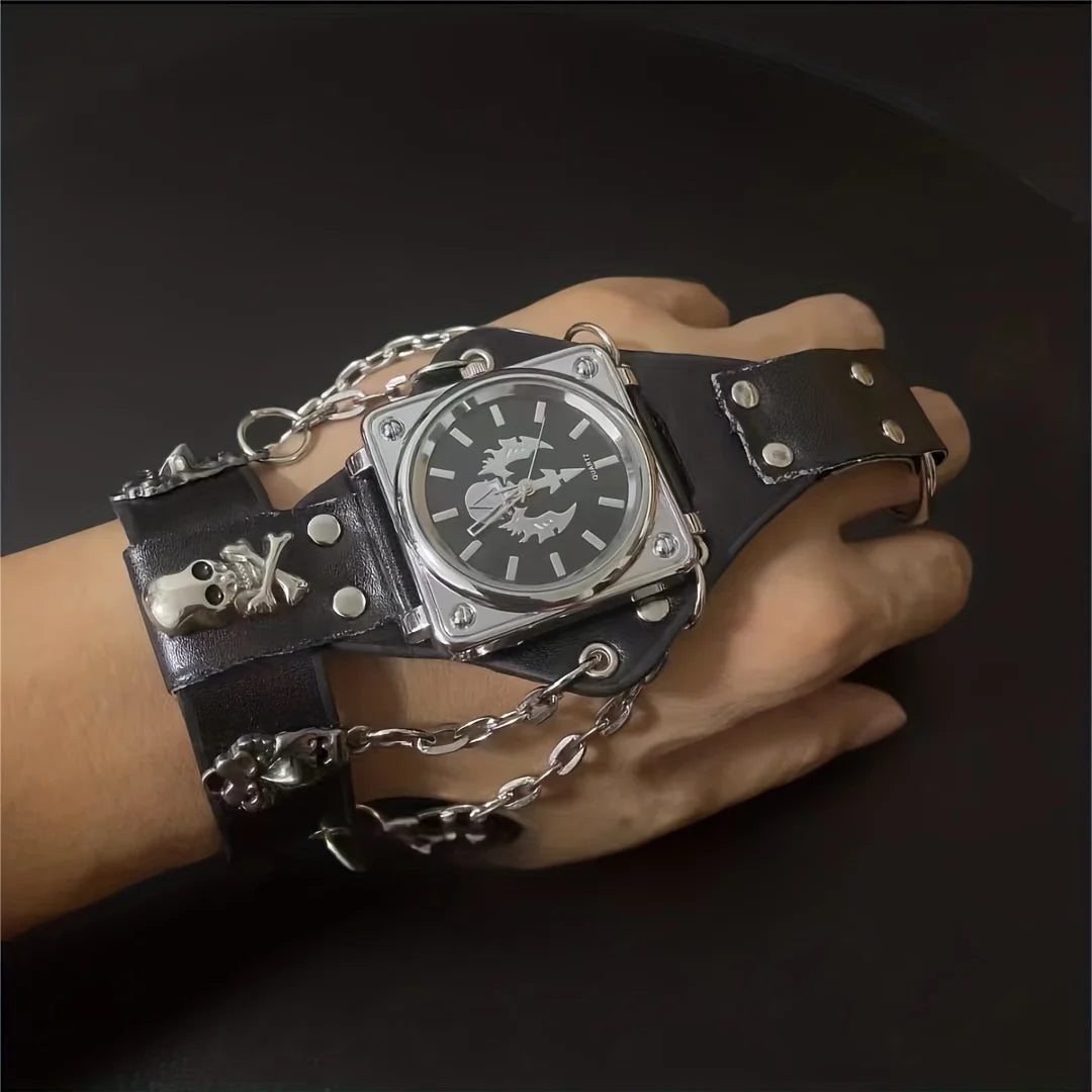 Gravenoir - 3D Skull with Wide Leather Band